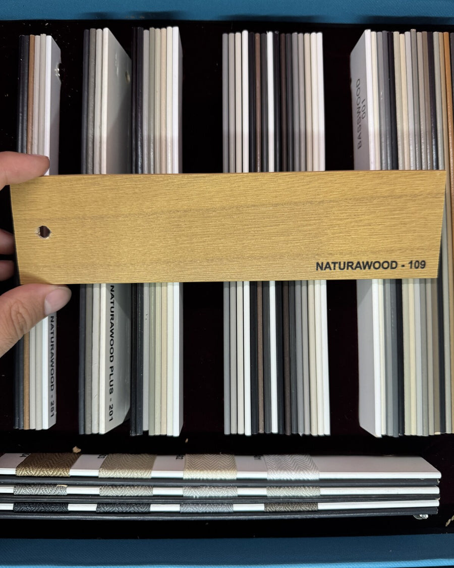 Bal meşe 50 mm gerçek Pervonya ahşap jaluzi perde numunesi, NATURAWOOD 109