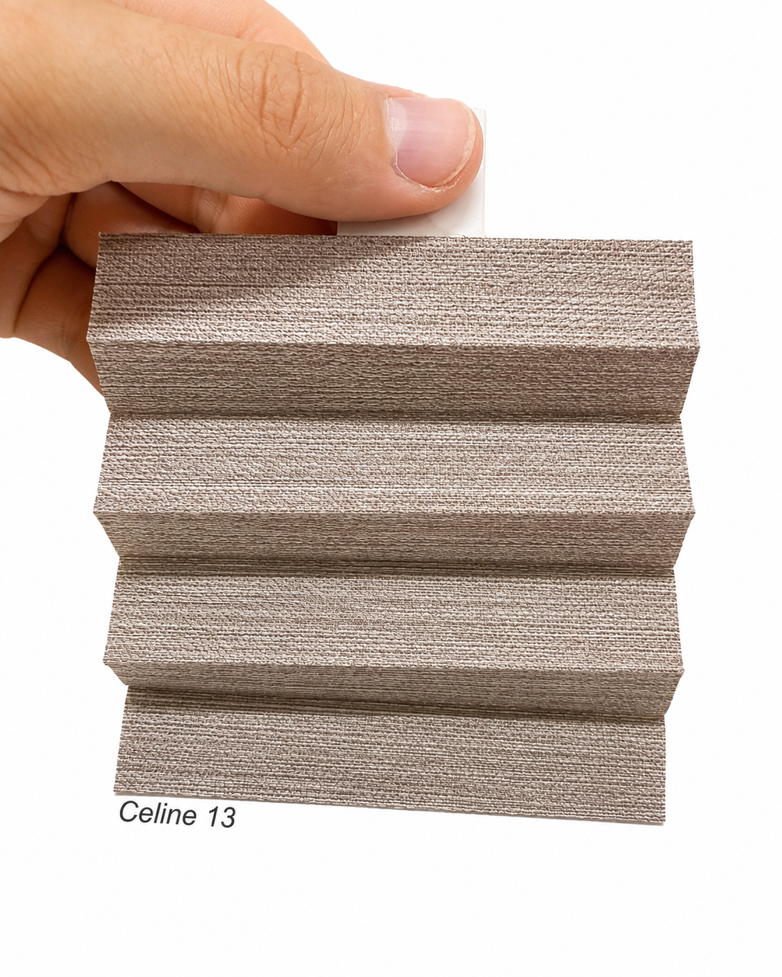 Celine 13 vizon keten dokulu plise perde kumaş numunesi, yakın çekim
