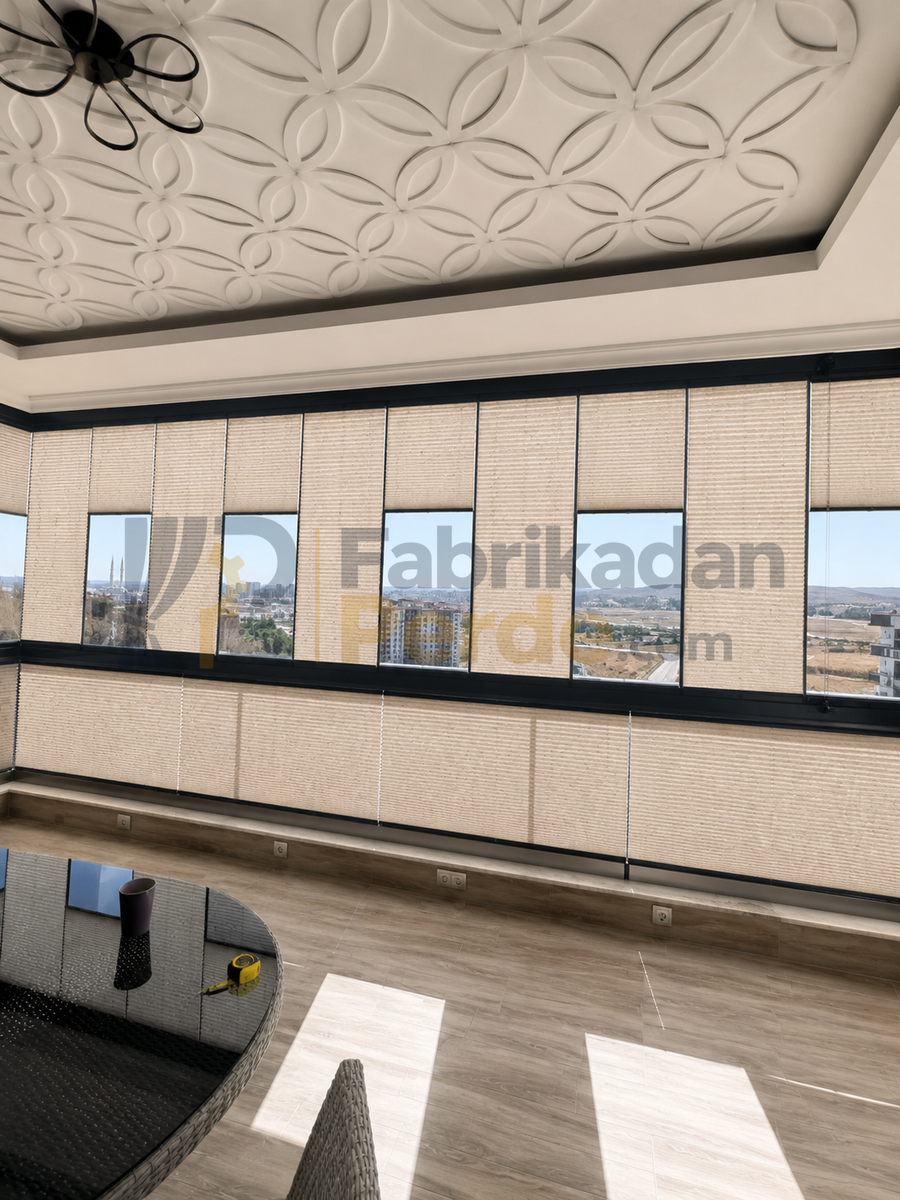 Esperanza bej plise perde cam balkon uygulaması