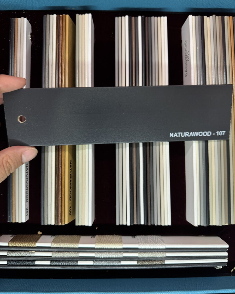 Füme 50 mm gerçek Pervonya ahşap jaluzi perde numunesi, NATURAWOOD 107
