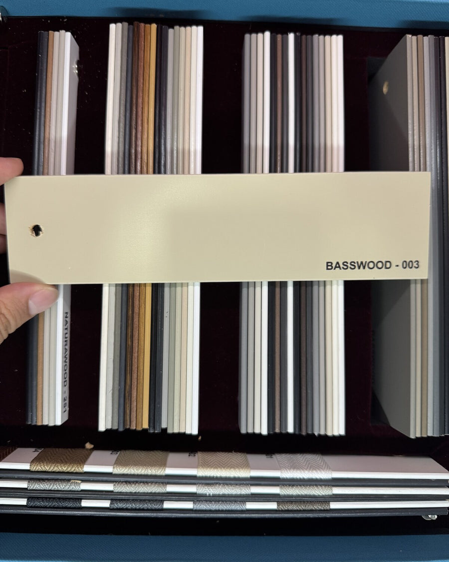Kum beji 50 mm gerçek Ihlamur ahşap jaluzi perde numunesi, BASSWOOD 003
