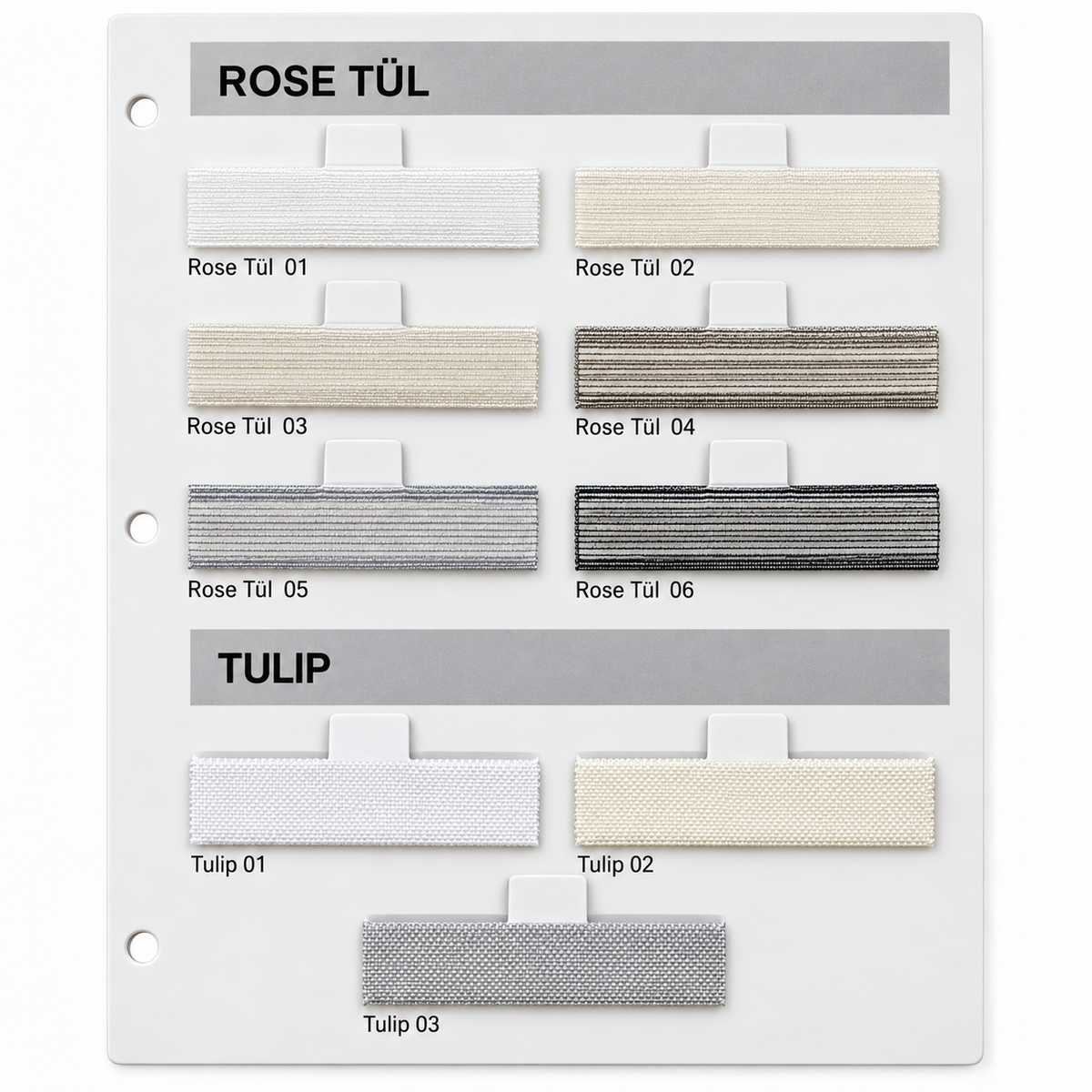 Rose Tül ve Tulip Tül Plise ortak renk kataloğu
